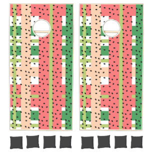 Watermelon Plaid Pattern Pink Green Summer Cornhole Set
