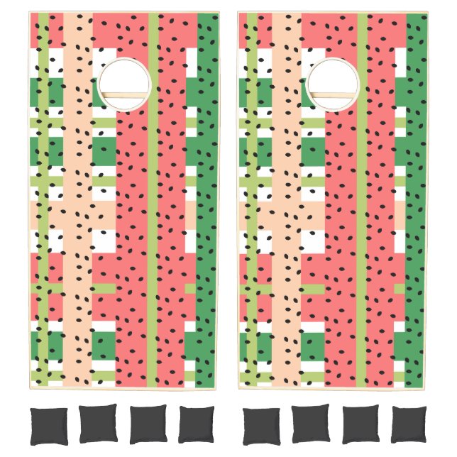 Watermelon Plaid Pattern Pink Green Summer Cornhole Set (Set)