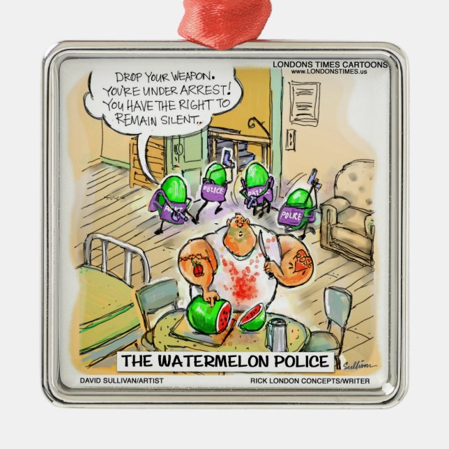 Watermelon Police Funny Christmas Ornament (Front)
