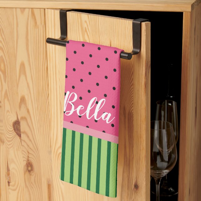 Watermelon - Polka Dots and Stripes  Kitchen Towel (Thirds Fold)