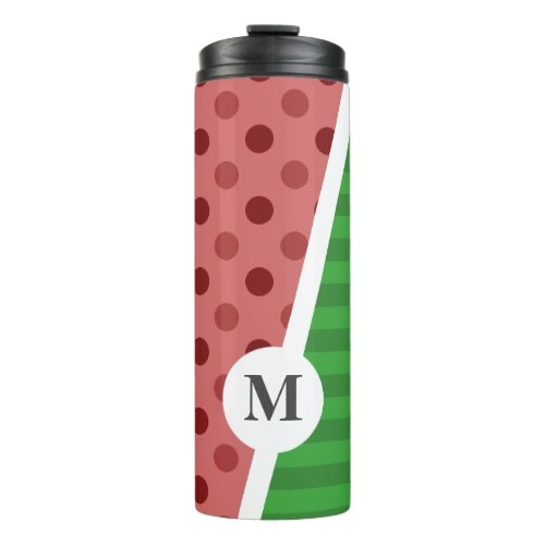 Watermelon Polka Dots and Stripes Monogram Thermal Tumbler