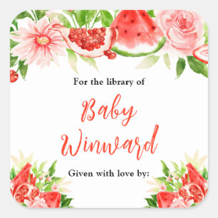 Watermelon Pomegranate Baby Shower Bookplate