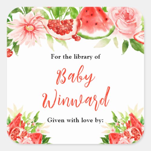 Watermelon Pomegranate Baby Shower Bookplate