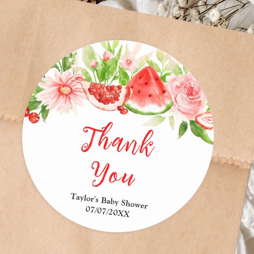 Watermelon Pomegranate Baby Shower Thank You Classic Round Sticker