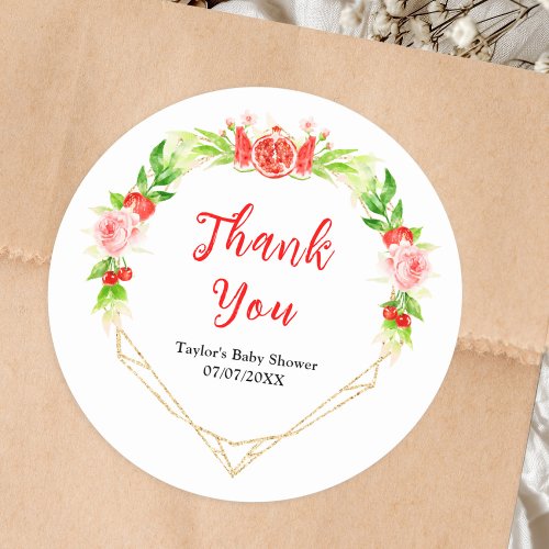 Watermelon Pomegranate Baby Shower Thank You Classic Round Sticker