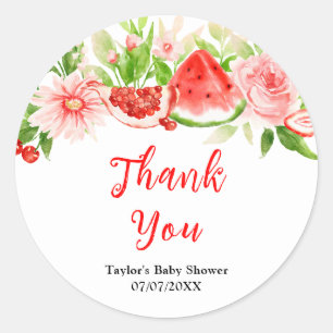 Watermelon Pomegranate Baby Shower Thank You Classic Round Sticker