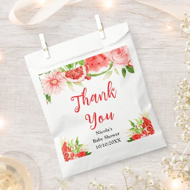 Watermelon Pomegranate Baby Shower Thank You Favor Bag (Clipped)