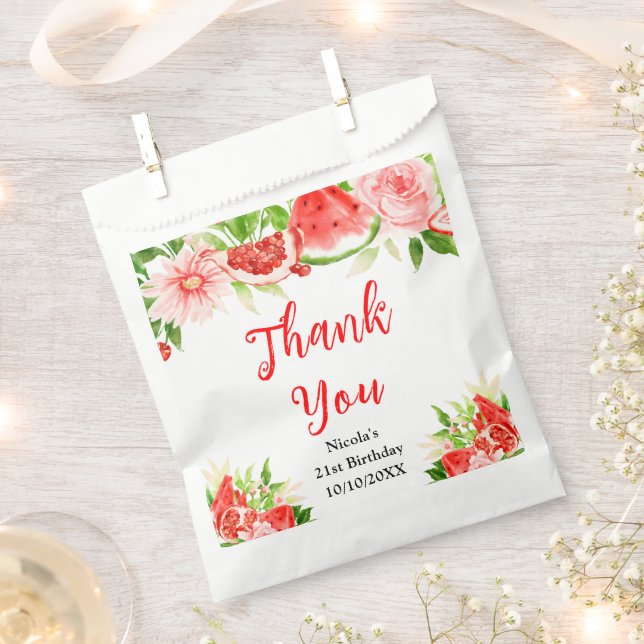 Watermelon Pomegranate Birthday Thank You Favor Bag (Clipped)