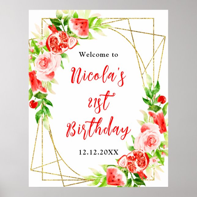 Watermelon Pomegranate Birthday Welcome Poster (Front)