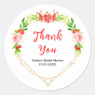 Watermelon Pomegranate Bridal Shower Thank You Classic Round Sticker