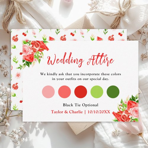 Watermelon Pomegranate Wedding Attire Dress Code Enclosure Card