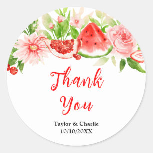 Watermelon Pomegranate Wedding Thank You Classic Round Sticker