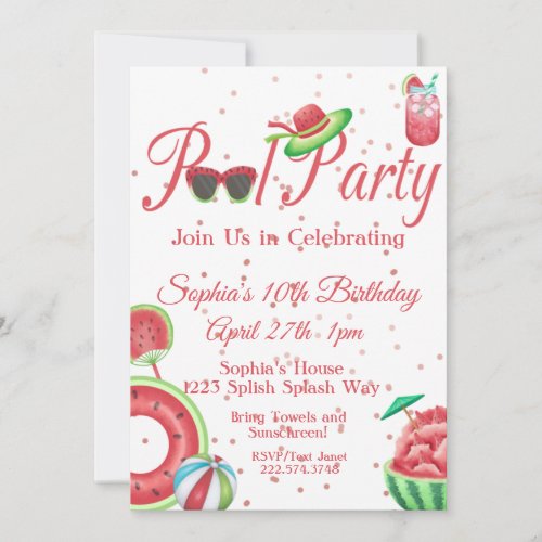 Watermelon Pool Party Birthday Invitation