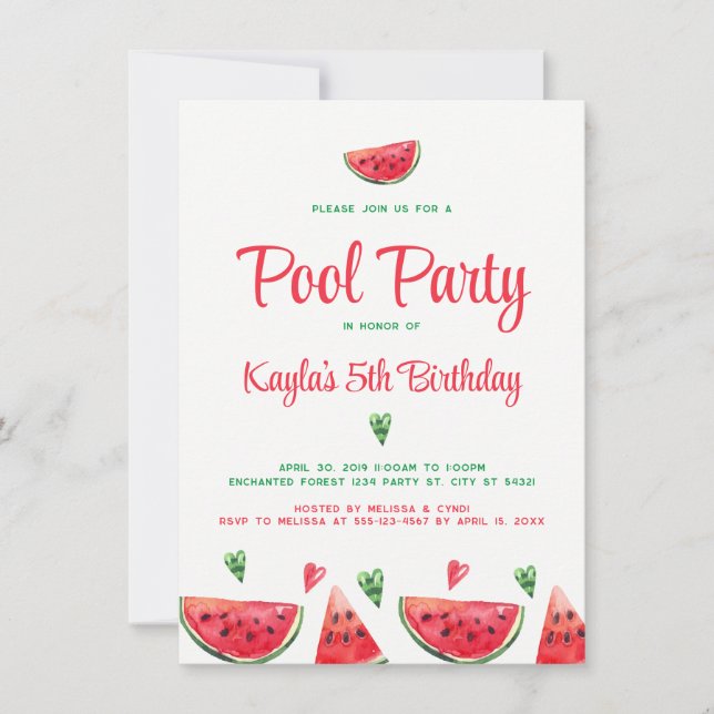 Watermelon Pool Party Birthday Invitations (Front)