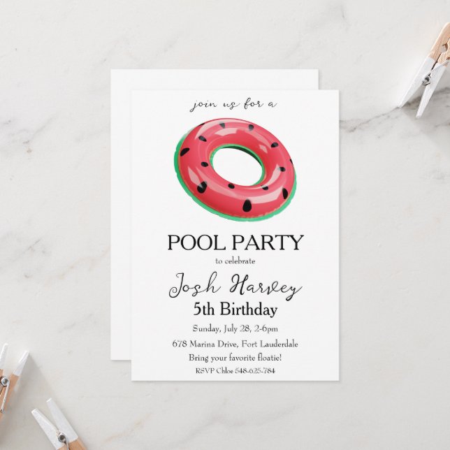 watermelon pool party birthday invitations (Front/Back In Situ)