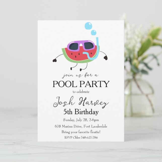 watermelon pool party birthday invitations (Standing Front)