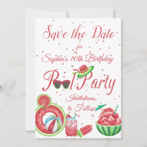 Watermelon Pool Party Birthday  Save The Date