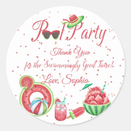 Watermelon Pool Party Thank You Classic Round Sticker