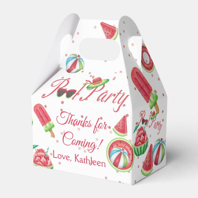 Watermelon Pool Party Thank You Favor Boxes (Front Side)