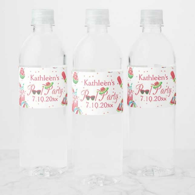 Watermelon Pool Party  Water Bottle Label (Bottles)