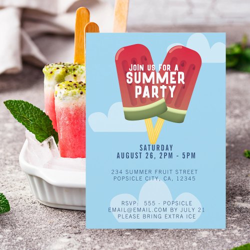 Watermelon Popsicle Ice Cream Summer Party Invitation