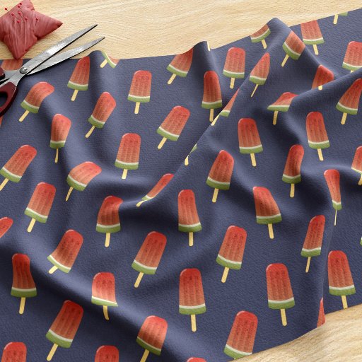 Watermelon Popsicle Pattern Navy Blue Fabric