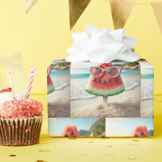 Watermelon Popsicle Wearing Sunglasses Wrapping Paper (Birthday Party)