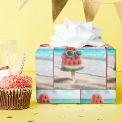 Watermelon Popsicle Wearing Sunglasses Wrapping Paper