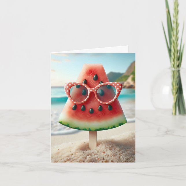 Watermelon Popsicle With Sunglasses Card (Front)