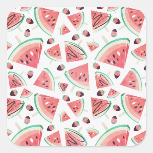 Watermelon popsicles strawberries and chocolate square sticker