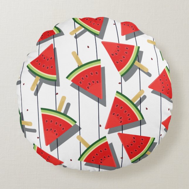 Watermelon Popsicles & Stripes Pattern Round Pillow (Front)