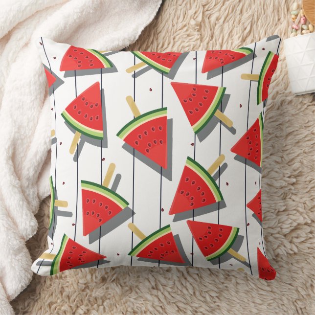 Watermelon Popsicles & Stripes Pattern Throw Pillow (Blanket)