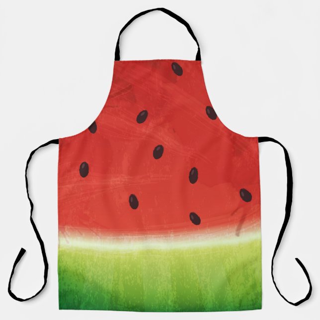 Watermelon red seeds watercolor paint texture apron (Front)