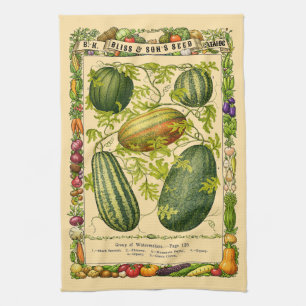 Watermelon Retro Victorian Era Botanical Art Kitchen Towel