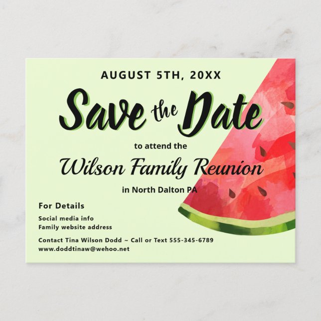 Watermelon Reunion BBBQ Party Save the Date Postcard (Front)