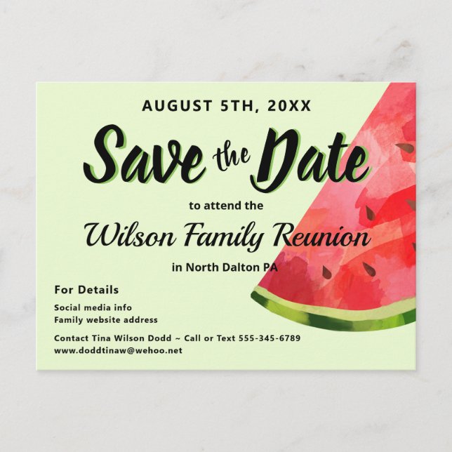 Watermelon Reunion BBQ Party Save the Date Postcard (Front)