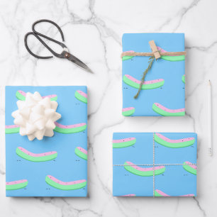 Watermelon Rind and Seeds Kawaii Food Wrapping Paper Sheets