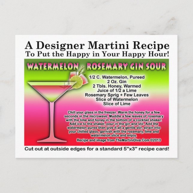 WATERMELON ROSEMARY GIN SOUR COCKTAIL RECIPE CARD (Front)