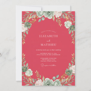 Watermelon Sage Foliage Eucalyptus Wedding Invitation