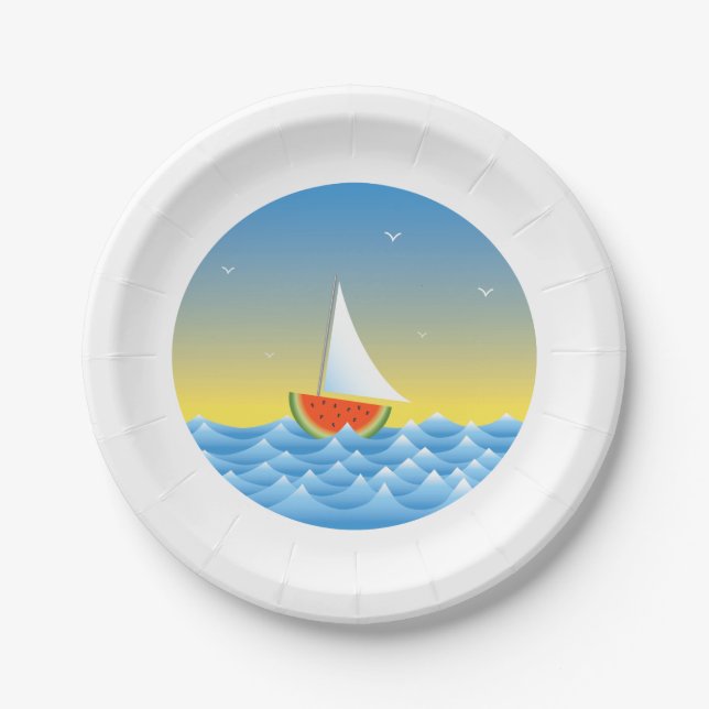 Watermelon Sailboat Paper Plates (Front)