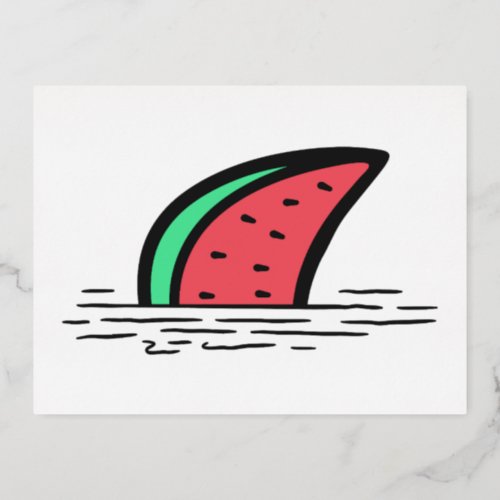 Watermelon shark foil holiday postcard