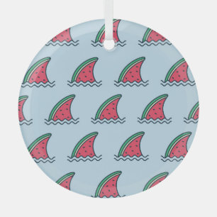 Watermelon shark: wave pattern design. glass ornament