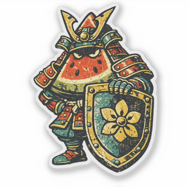 Watermelon Shogun — Funny Fruit Samurai Vintage  Sticker (Front)