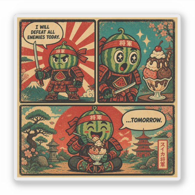 Watermelon Shogun Ice Cream — Funny Procrastinatio Sticker (Front)
