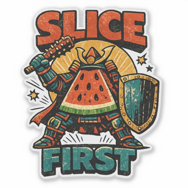 Watermelon Shogun – SLICE FIRST Retro Comic Style Sticker (Front)