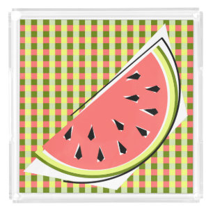 Watermelon Slice Check Classic tray square