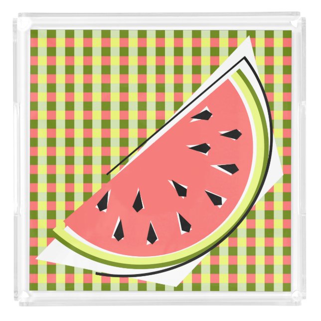 Watermelon Slice Check Classic tray square (Front)