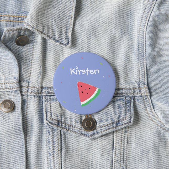 Watermelon slice custom name blue button (In Situ)