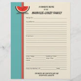 Personalized Recipe Paper, Zazzle