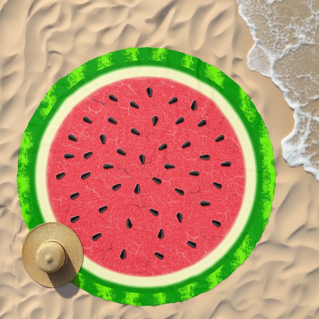 Watermelon Slice Cute Summer Fruit Food Round Beach Towel (Beach)
